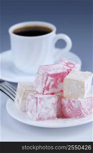 Turkish delight (lokum) confection with black coffee