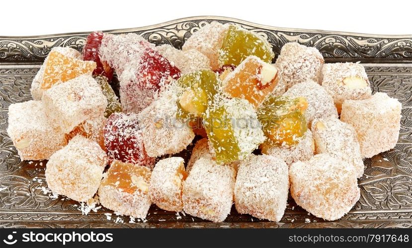 Turkish Delight on a tray isolated on white background