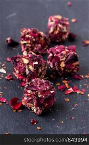 Turkish delight with dried rose leaves