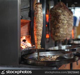 Turkish doner kebab in restaurant.