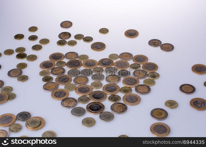 Turkish Lira coins together shape a heart on white background