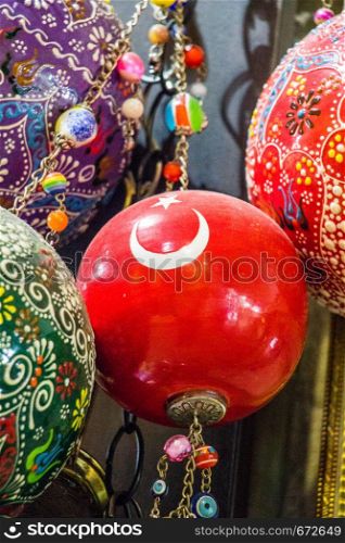 Turkish national flag drawn a decorative bead in bazaar