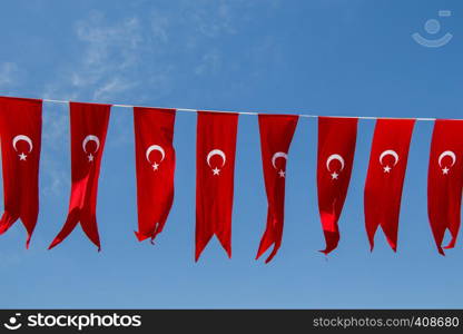 Turkish national flag in open air on a rope