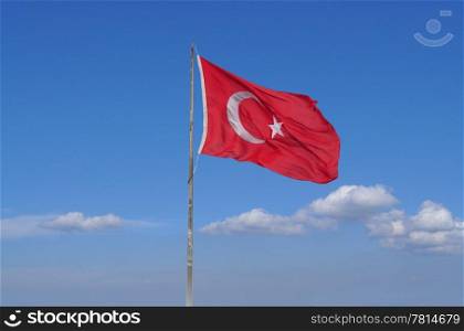 Turkish national flag on blue sky