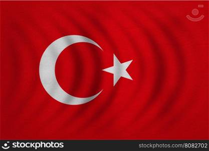 Turkish national official flag. Patriotic symbol, banner, element, background. Correct colors. Flag of Turkey wavy with real detailed fabric texture, accurate size, illustration