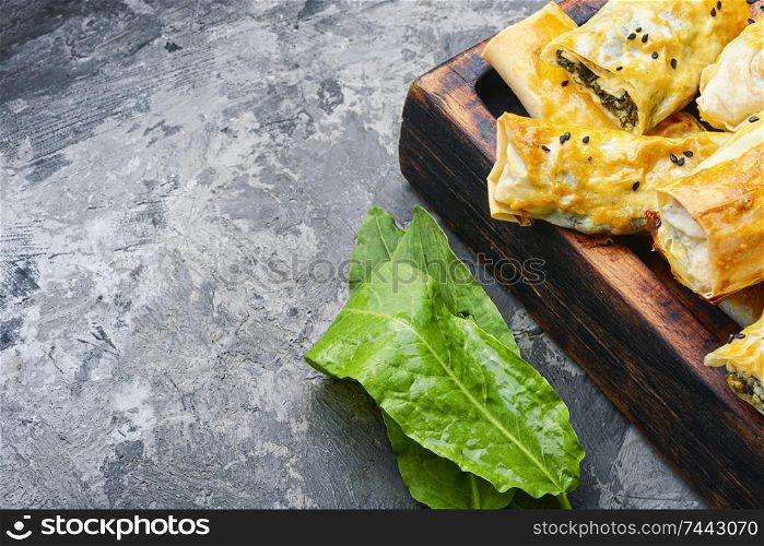 Turkish pastries with spinach and cottage cheese.Turkish cuisine. Turkish spinach pie