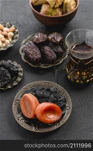 turkish tea with dates dried apricot raisin arabian iron plate ramadan