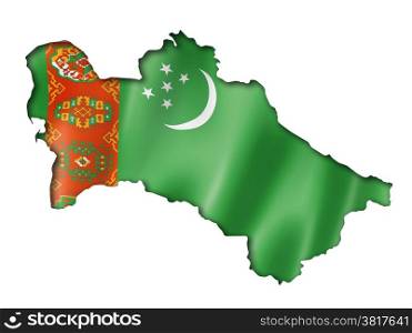 Turkmenistan flag map, three dimensional render, isolated on white