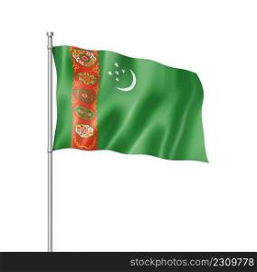 Turkmenistan flag, three dimensional render, isolated on white. Turkmenistan flag isolated on white