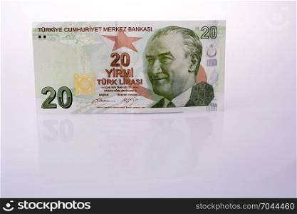 Turksh Lira banknotes of 20 Lira on white background
