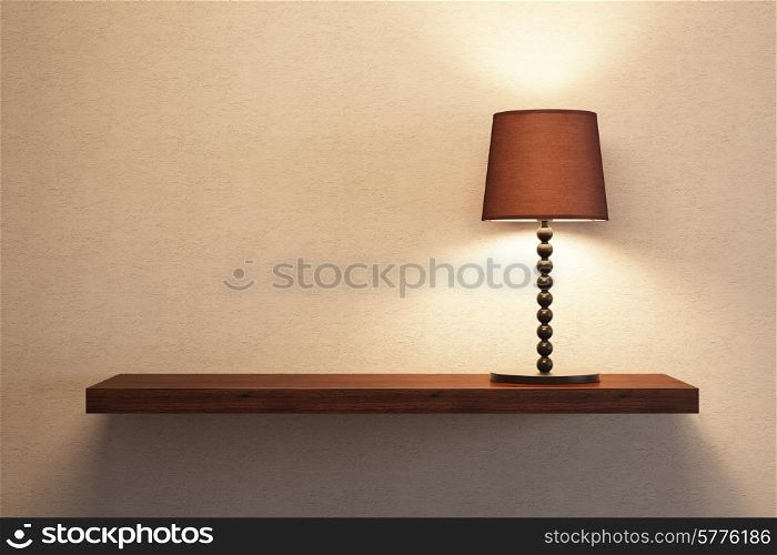 turn on table lamp on the empty shelf