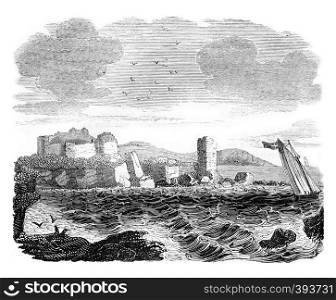 Turnberry Castle in Ayrshire, vintage engraved illustration. Colorful History of England, 1837.