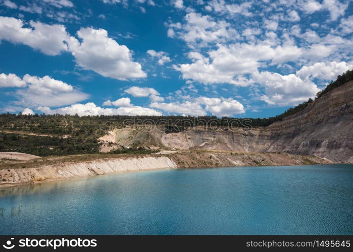 Turqoise lake in an open pit mine in guadalajara, Spain