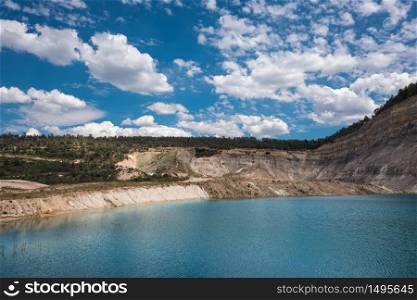 Turqoise lake in an open pit mine in guadalajara, Spain