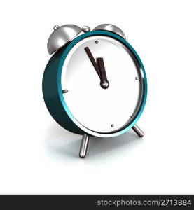 Turquoise alarm clock isolated on white background