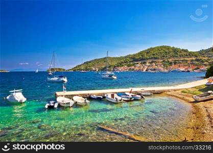 Turquoise beach and small harbor on Vis island, Dalmatia, Croatia