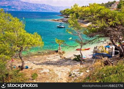 Turquoise beach in pine trees on Brac island, Dalmatia, Croatia