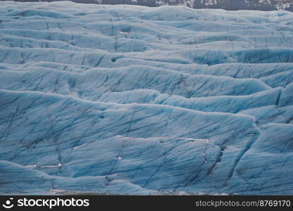 Turquoise glacier covering ground landscape photo. Beautiful nature scenery photography with polar site on background. Idyllic scene. High quality picture for wallpaper, travel blog, magazine, article. Turquoise glacier covering ground landscape photo