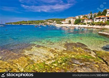 Turquoise stone beach on Hvar island, Dalmatia, Croatia