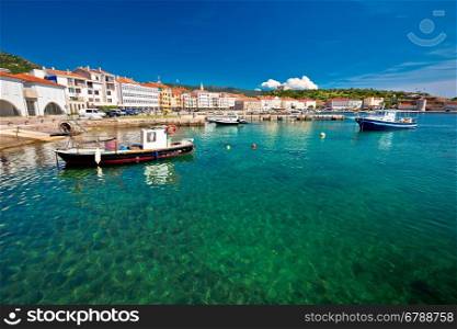 Turquoise waterfront of town Senj, Primorje region of Croatia