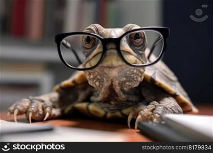 turtle in glasses slow office worker Generative AI.