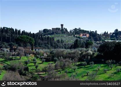 Tuscan landscape. Tuscan landscape with typical house and olive trees