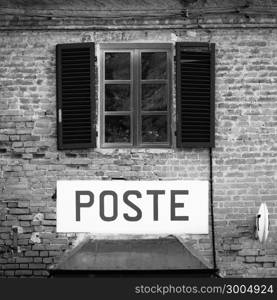 Tuscany, Italian postal office sign on old wall.