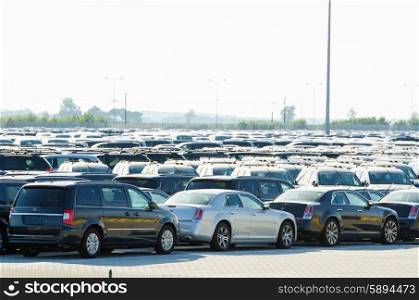 TUSCANY, ITALY - 27 June: New cars parked at distribution center in Tuscany, Italy. This one of biggest distribution centers in Italy.