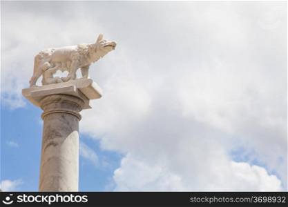 Tuscany, Italy. Statue of the legendary wolf with Romolo and Remo, founders of Rome