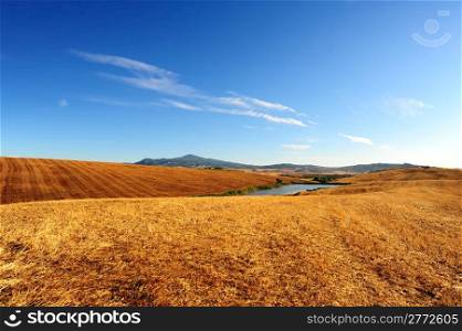 Tuscany Landscape With Pond In The Morning