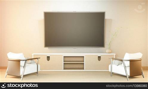 TV cabinet and display japanese interior of living room. 3d rendering