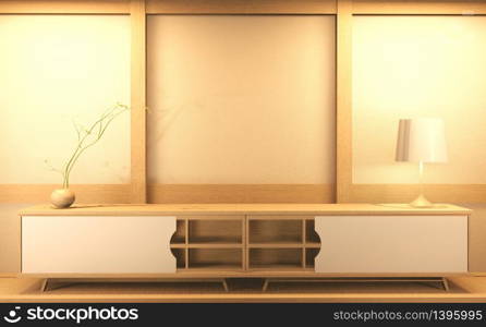 TV cabinet in a modern room, Zen blank, Japanese-style products, used for editing. 3d rendering