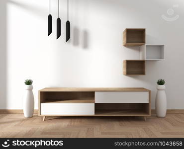 Tv cabinet in modern empty room Japanese - zen style,minimal designs. 3D rendering