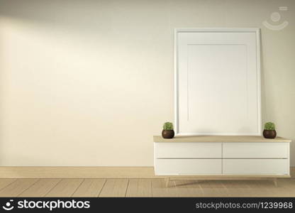 Tv cabinet in modern empty room Japanese - zen style,minimal designs. 3D rendering