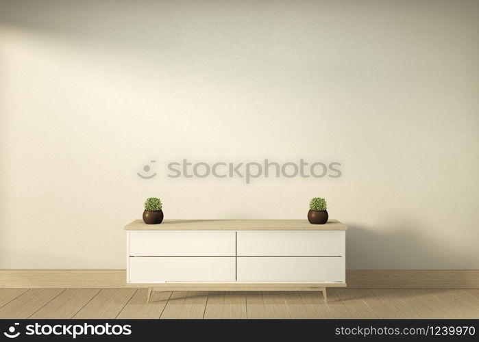 Tv cabinet in modern empty room Japanese - zen style,minimal designs. 3D rendering