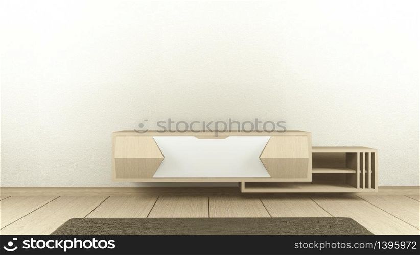 Tv cabinet in modern empty room Japanese - zen style,minimal designs. 3D rendering