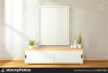 Tv cabinet in modern zen living room on white wall background,3d rendering