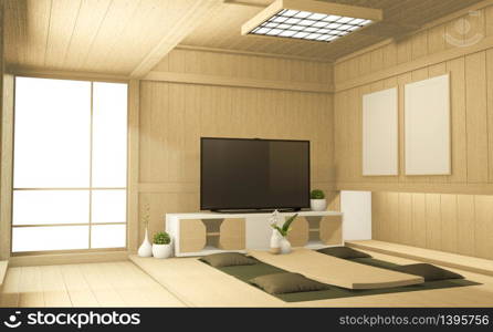 Tv cabinet in tropical empty room Japanese - zen style,minimal designs. 3D rendering