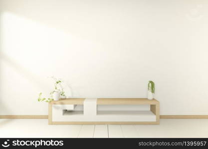 Tv cabinet in tropical empty room Japanese - zen style,minimal designs. 3D rendering