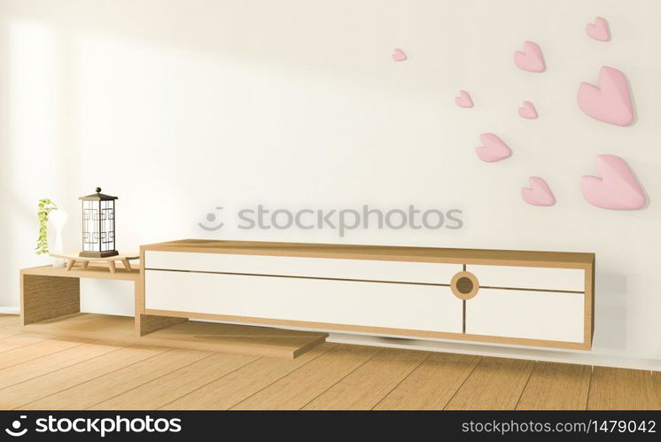 Tv cabinet in tropical empty room Japanese - zen style,minimal designs. 3D rendering