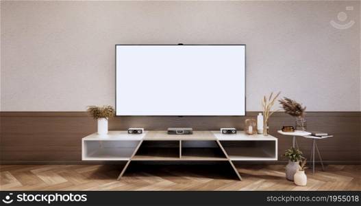 Tv cabinet, Modern empty room ,minimal designs, wall wooden design. 3D rendering
