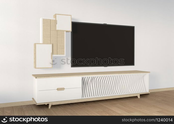 Tv cabinet wooden in idea modern zen room style,minimal designs. 3D rendering