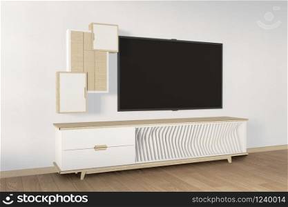 Tv cabinet wooden in idea modern zen room style,minimal designs. 3D rendering