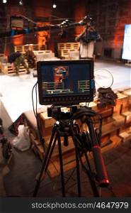 TV camera in recording and live studio. TV camera in recording