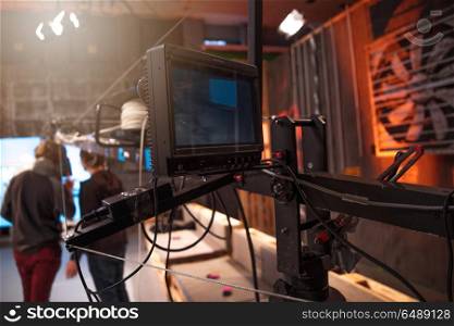TV camera in recording and live studio. TV camera in recording