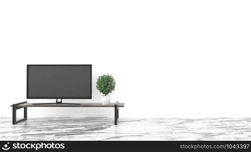 TV, Empty room stone floor on white wall background. 3D rendering