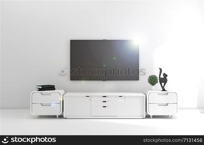 TV in modern empty room,minimal designs. 3d rendering