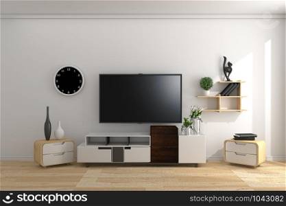 TV JAPAN - Smart Tv Mock-up on empty room, white wall in modern empty interior. 3d rendering