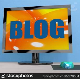 TV Monitor Representing High Definition Television Or HDTV. Blog On Monitor Showing Blogging Or Weblog Online