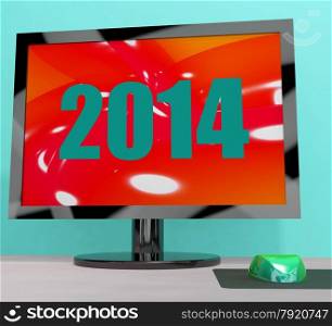 TV Monitor Representing High Definition Television Or HDTV. Two Thousand And Fourteen On Monitor Showing Year 2014